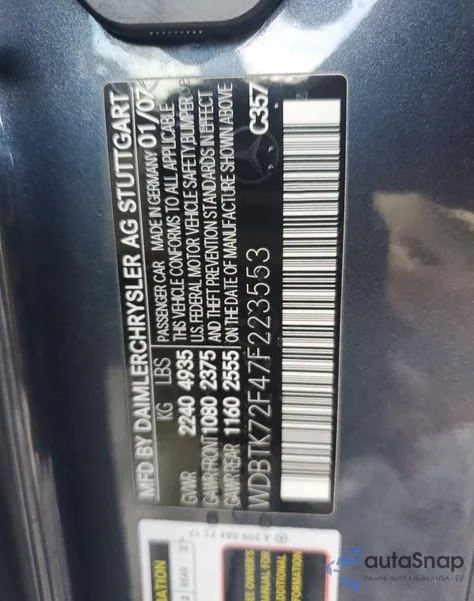 2007 Mercedes-Benz Clk 550 из США, поврежденный, VIN WDBTK72F47F223553